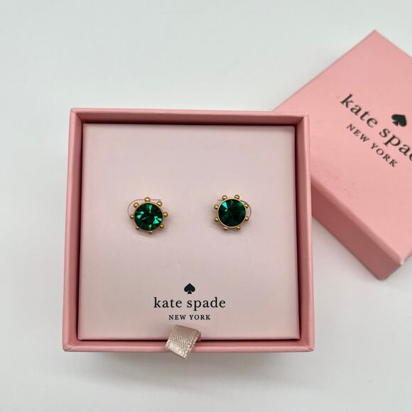 KATE SPADE NWT Emerald Earrings, Flying Colors Bezel Studs - Picture 1 of 6